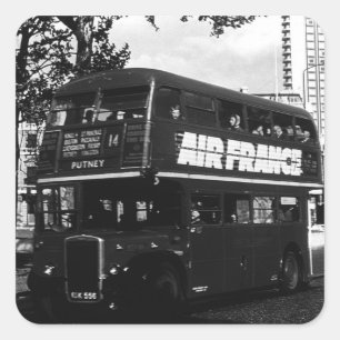 Vintage-England London Doppeldeckerbus 1970 Quadratischer Aufkleber