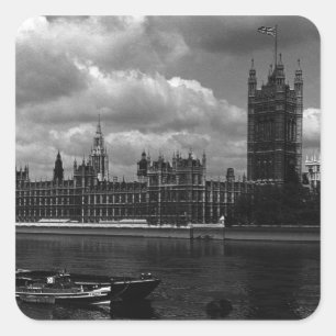 Vintage England London Parlamentshäuser 70er Quadratischer Aufkleber
