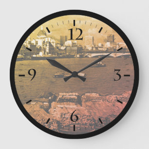 Vintage England London Themse Fluss Skyline Stadt Große Wanduhr