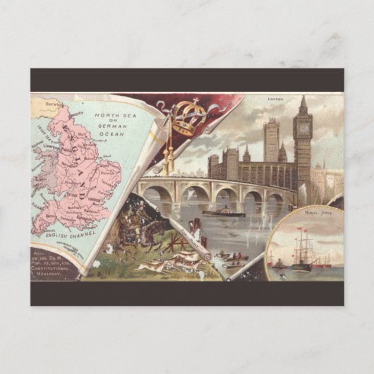 Vintage England Map Postkarte (Vorderseite)
