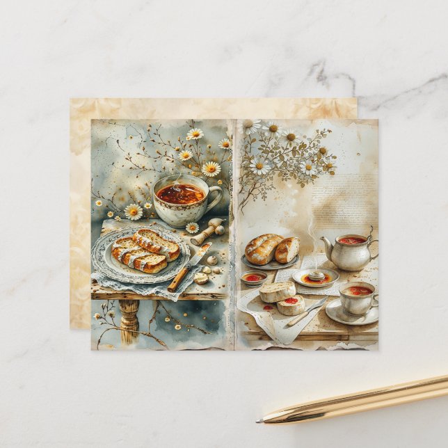 Vintage-Englisch-Frühstücks-Scrapbook-Papier (Vorderseite/Rückseite Beispiel)