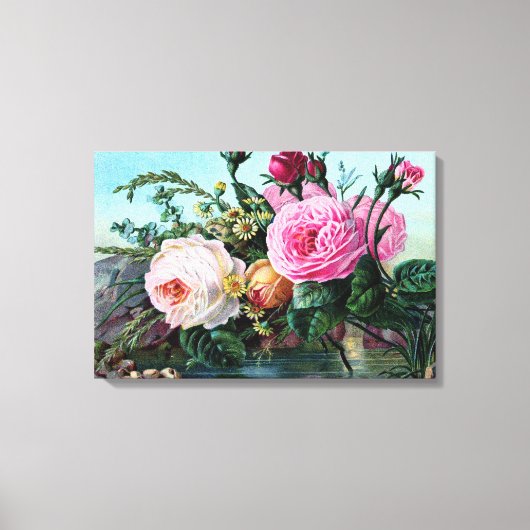 Vintage Englisch Rose Blumendruck Shabby Chic alt Leinwanddruck (Vorderseite)