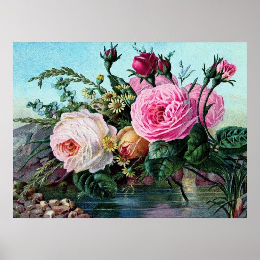 Vintage Englisch Rose Blumendruck Shabby Chic alt Poster (Vorne)