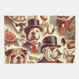 Vintage englische Bulldog - Nahtlose Illustration Geschirrtuch