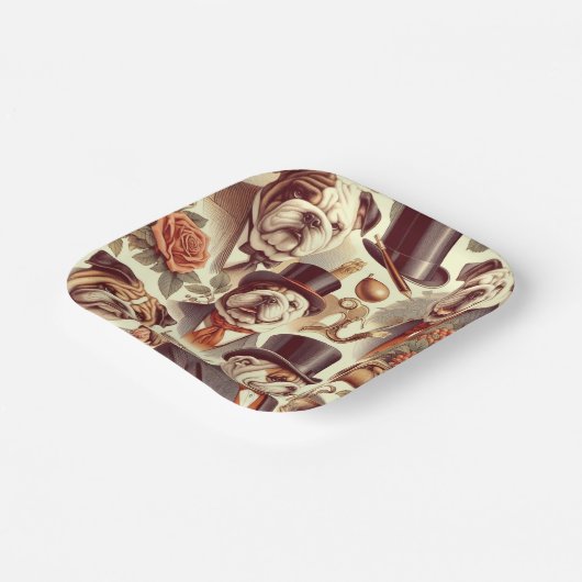 Vintage englische Bulldog - Nahtlose Illustration Pappteller (Gewinkelt)