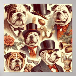 Vintage englische Bulldog - Nahtlose Illustration Poster