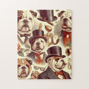 Vintage englische Bulldog - Nahtlose Illustration Puzzle