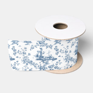 Vintage englische Floral Toile de Jouy-Blau Satinband