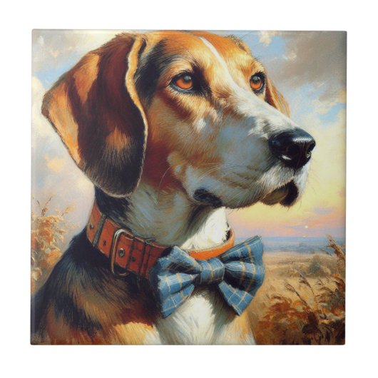 Vintage englische Foxhound-Malerei Fliese (Vorderseite)