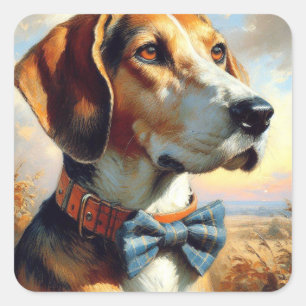 Vintage englische Foxhound-Malerei Quadratischer Aufkleber