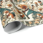 Vintage englische Foxhound Seamless Illustration Geschenkpapier (Rolleneckpunkt)