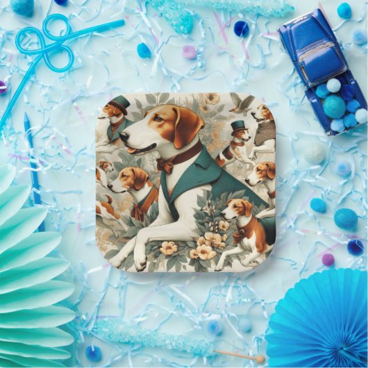 Vintage englische Foxhound Seamless Illustration Pappteller (Party)