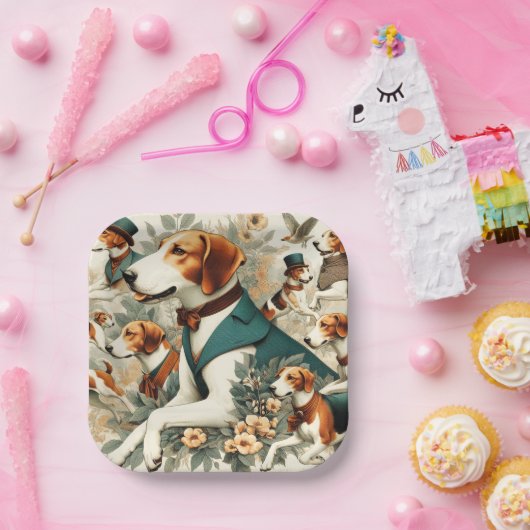 Vintage englische Foxhound Seamless Illustration Pappteller (Party)