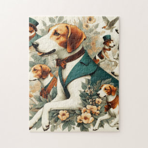 Vintage englische Foxhound Seamless Illustration Puzzle