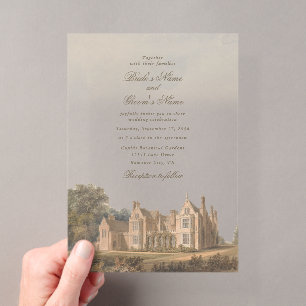 Vintage englische Manor Chateau Villa Hochzeit Acryleinladungen