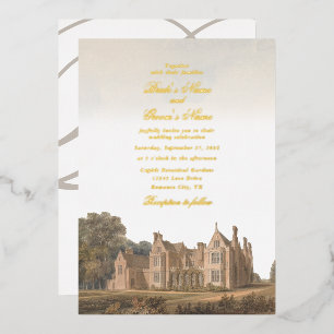 Vintage englische Manor Chateau Villa Hochzeit Folieneinladung
