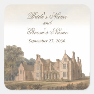 Vintage-Englische-Manor-Chateau-Villa-Hochzeit Quadratischer Aufkleber