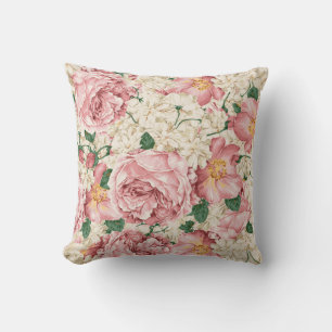 Vintage englische Rose und Hydrangea Blume Muster Kissen