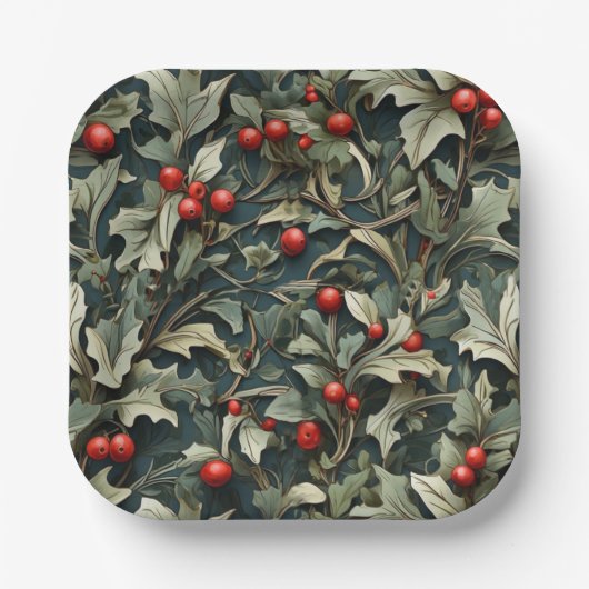 Vintage englische Stechpalmenbeere botanisch Pappteller (Vorderseite)