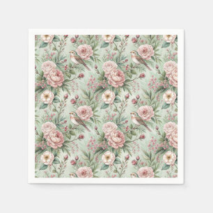 Vintage englischer Garten Vogel & Rose Blumenmuste Serviette