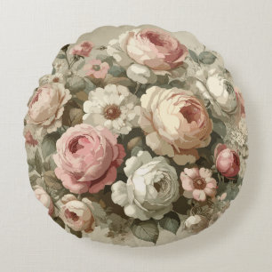 Vintage englischer Rosengarten Cottagecore Dekor Rundes Kissen