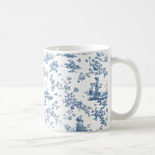Vintage englisches Blumen-Toile de Jouy-Blau Kaffeetasse