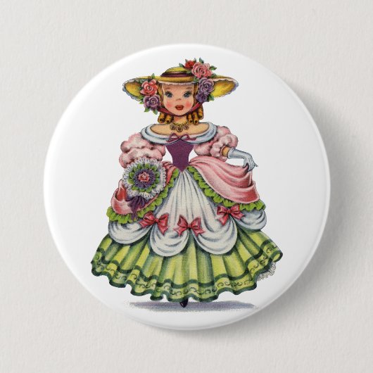 Vintage englisches Mädchen in elisabethanischer Kl Button (Vorderseite)