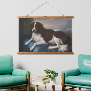 Vintage English Springer Spaniel auf einem Kissen Wandteppich Mit Holzrahmen