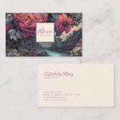 Vintage Engraving Magenta Peony River Landscape Visitenkarte (Vorne/Hinten)