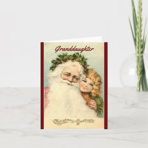 Vintage-Enkelin-und-Santa-Karte Feiertagskarte
