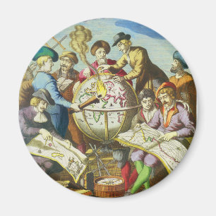 Vintage Entdecker mit antiker Globuskarte, 1542 Magnet