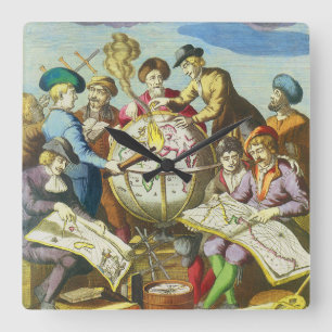 Vintage Entdecker mit antiker Weltkarte, 1542 Quadratische Wanduhr