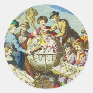 Vintage Entdecker mit antiker Weltkarte, 1542 Runder Aufkleber