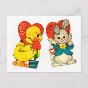 Vintage Ente & Bunny Child's Valentine Postkarte