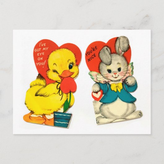 Vintage Ente & Bunny Child's Valentine Postkarte (Vorderseite)