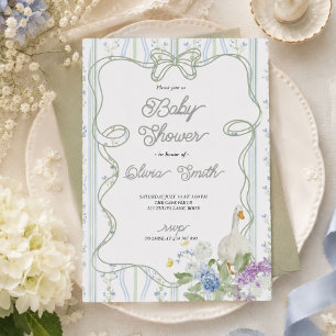Vintage-Enten- und Blumengarten-Baby-Shower Einladung