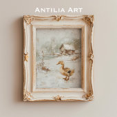 Vintage Entenmalerei Rustikale Schneelandschaft Poster