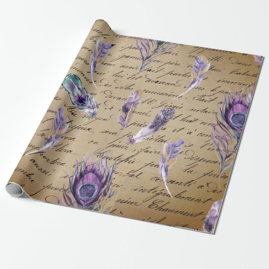 Vintage Entkopplung Bird Feather Ephemera Geschenkpapier (Ungerollt)