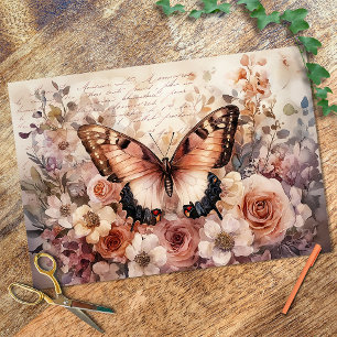 Vintage Entkopplung von Blumen und Schmetterlingen Seidenpapier