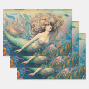Vintage Entkopplung von Mermaid Geschenkpapier Set