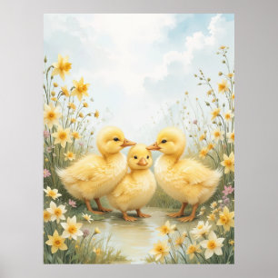 Vintage Entlein Trio Pastel-Kunst  Poster