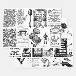 Vintage Entpackungs- oder Collage Paper-Blätter Geschenkpapier Set