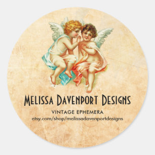 Vintage Ephemera Angel Cherubs Illustration Runder Aufkleber