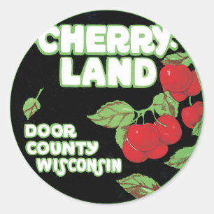 Vintage Ephemera, Cherryland Door County Wisconsin Runder Aufkleber