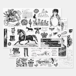 Vintage Ephemera Collage, Dekoupage Paper Geschenkpapier Set