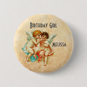 Vintage Ephemera Engel Cherubs Geburtstagsmädchen Button (Vorderseite)