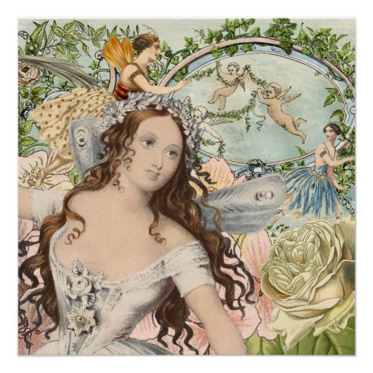 Vintage Ephemera Fairies und Blume Poster (Vorderseite)