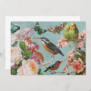 Vintage Ephemera Rose Butterflies & Birds Collage Karte