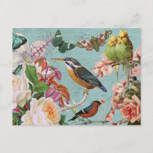 Vintage Ephemera Rose Butterflies & Birds Collage Postkarte