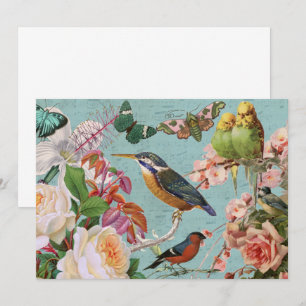 Vintage-Ephemera Rosen Schmetterlinge & Vögel Coll Karte